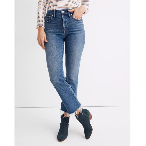 Blogger Favorite Madewell Cali Demi-Boot Jeans Fleetwood Wash Raw-Hem Cropped 28 - Picture 16 of 16